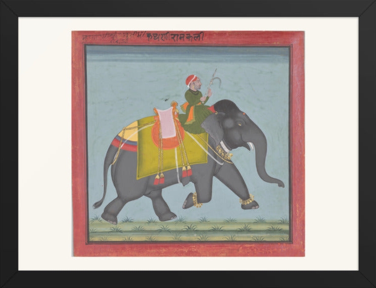 The Royal Elephant Ramkali with a Mahout — Restored Rajput Wall Art — view 8