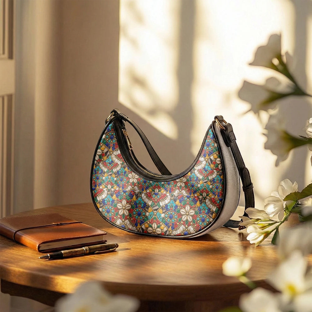 Stone Mosaic — Jewel Tones Crescent Shoulder Bag — view 12