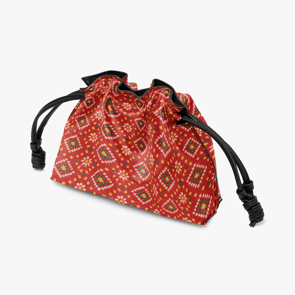 Bandhani — Red & Saffron Drawstring Pouch Bag — view 3