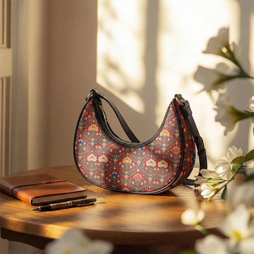 Chintz Jaal — Red & Indigo Crescent Shoulder Bag — view 11