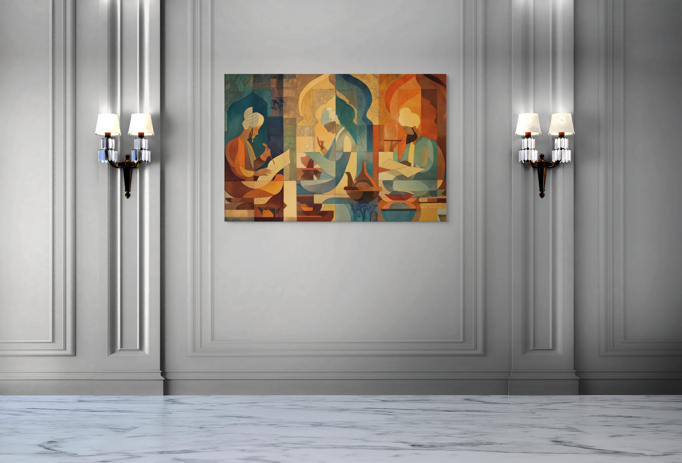 Scholars of the Mughal Era – Abstract Cultural Canvas Art | Mughal Heritage Wall Decor — view 12