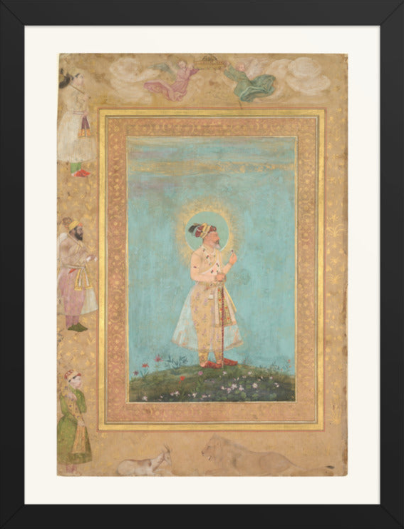 Shah Jahan Holding a Spinel, by Hashim, from the Late Shah Jahan Album — Restored Mughal Wall Art — view 8
