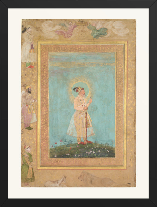 Shah Jahan Holding a Spinel, by Hashim, from the Late Shah Jahan Album — Restored Mughal Wall Art — view 9