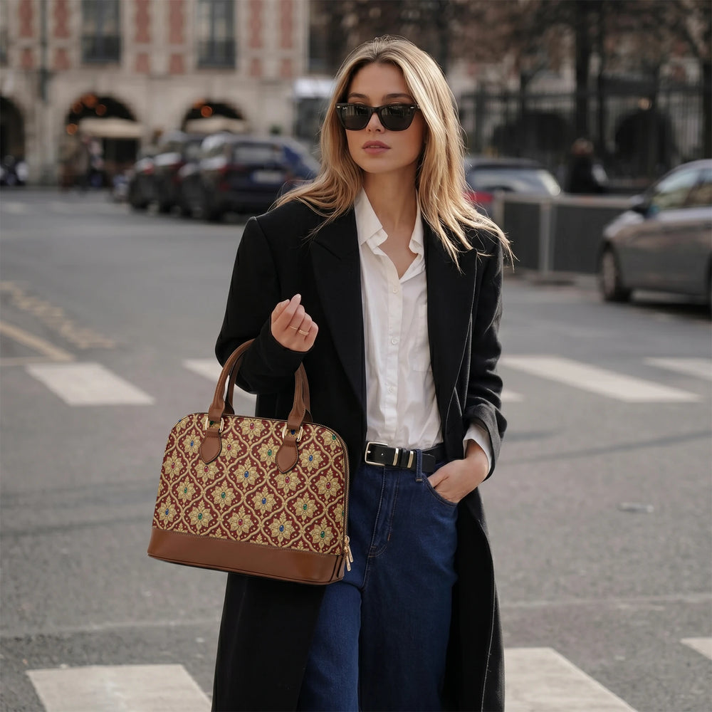 Shahi Zardozi — Wine & Gold Dome Handbag — view 6