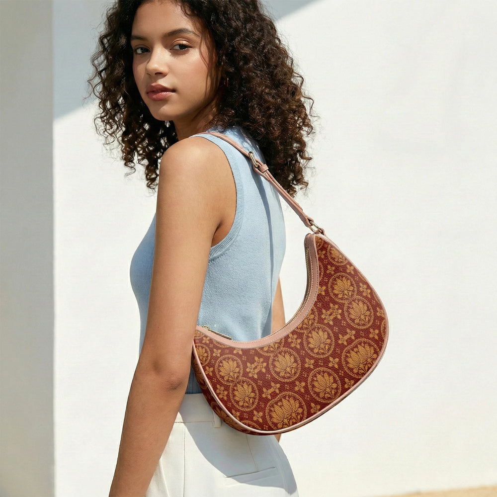 Bagru Lotus — Madder Red Crescent Shoulder Bag — view 14