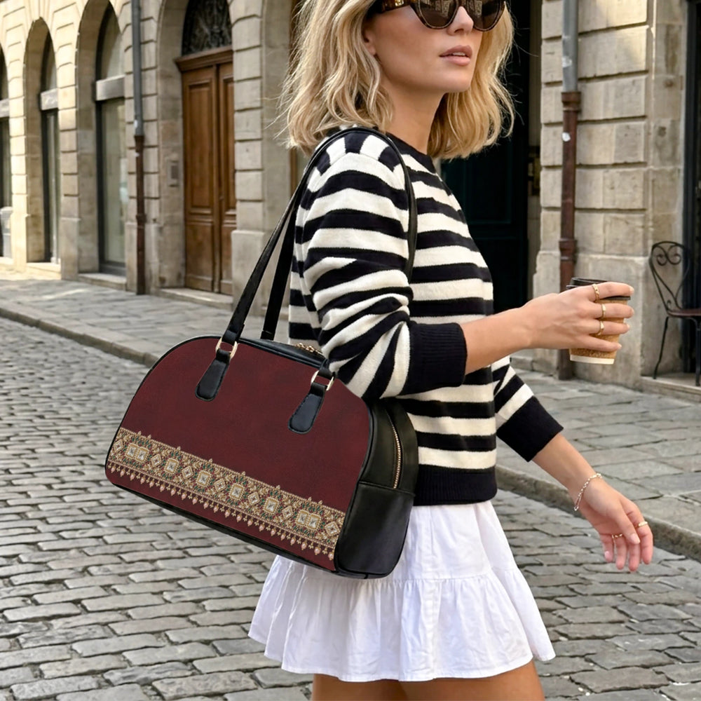 Kundan Potli — Maroon Velvet Arch-Top Handbag — view 6
