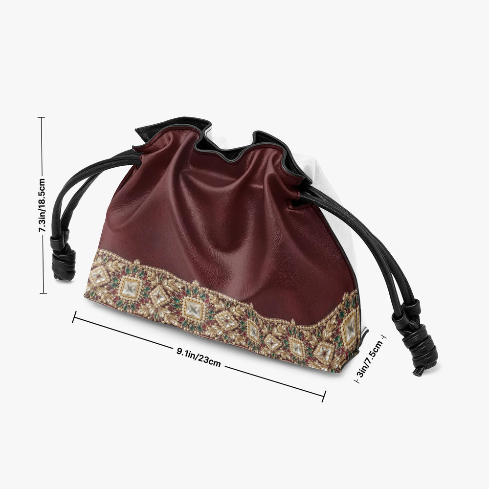 Kundan Potli — Maroon Velvet Drawstring Pouch Bag — view 5