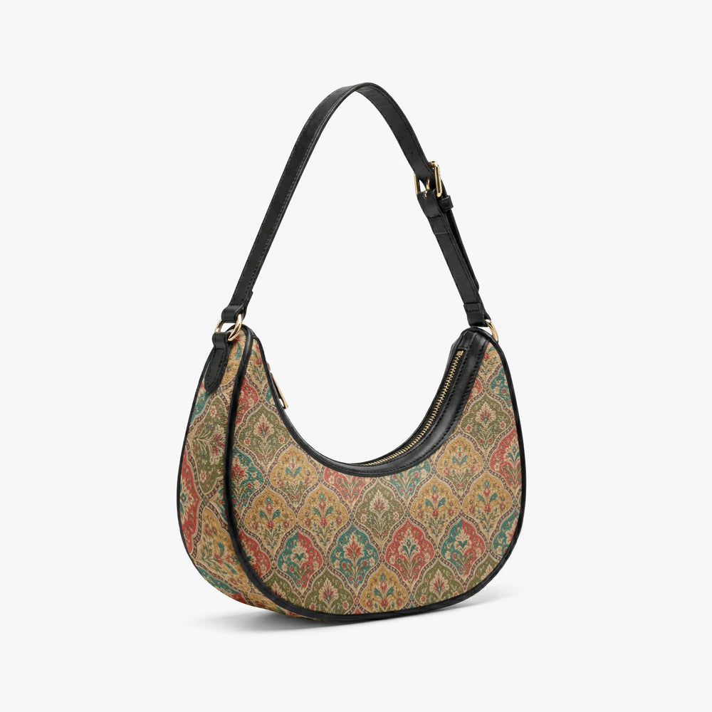 Mehrab Block Print — Ochre & Teal Crescent Shoulder Bag — view 4