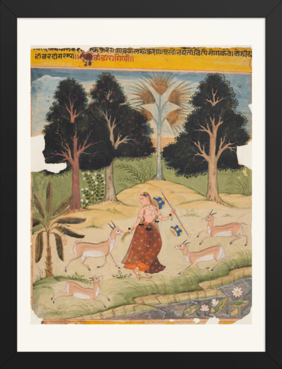 Woman Feeding Deer: Todi Ragini, from a Ragamala — Restored Rajput Wall Art — view 8