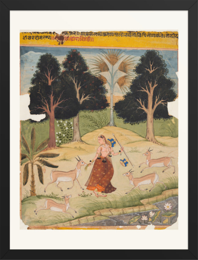 Woman Feeding Deer: Todi Ragini, from a Ragamala — Restored Rajput Wall Art — view 9