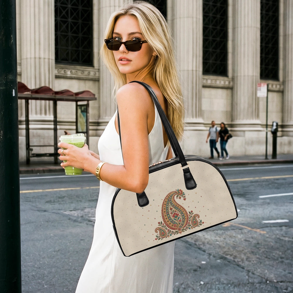 Embroidered Buta — Ivory Arch-Top Handbag — view 5