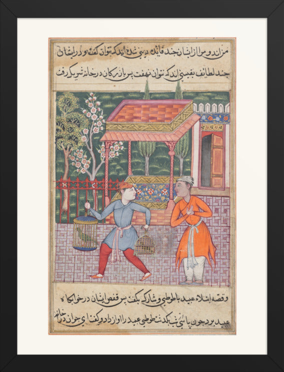 The Merchant of Tirmiz with the Parrot and Myna, from a Tuti-nama (Forty-second Night) — Restored Mughal Wall Art — view 8