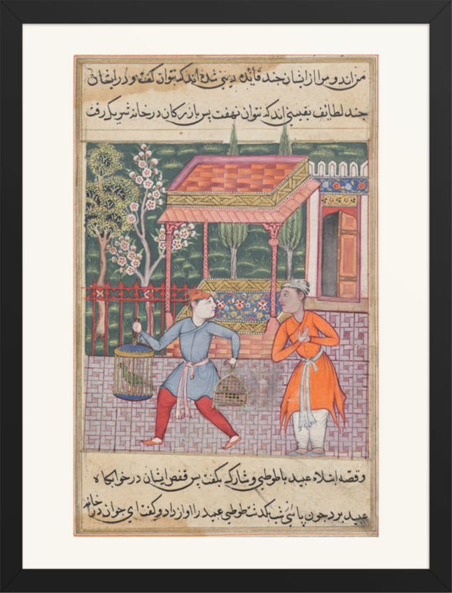 The Merchant of Tirmiz with the Parrot and Myna, from a Tuti-nama (Forty-second Night) — Restored Mughal Wall Art — view 9