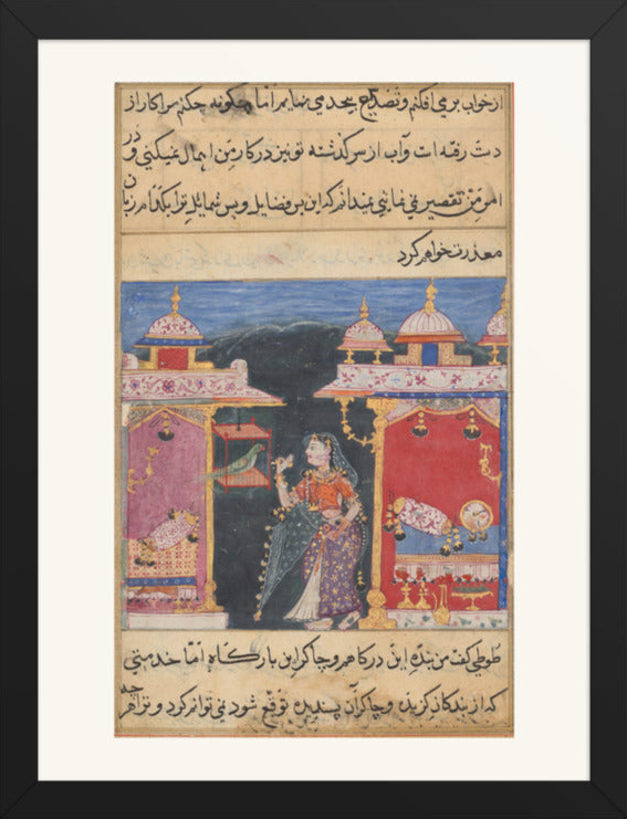 The Parrot Addresses Khujasta, from a Tuti-nama (Seventh Night) — Restored Mughal Wall Art — view 8