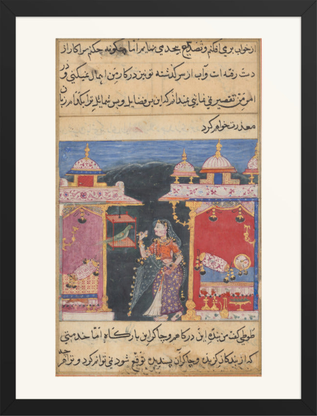 The Parrot Addresses Khujasta, from a Tuti-nama (Seventh Night) — Restored Mughal Wall Art — view 9