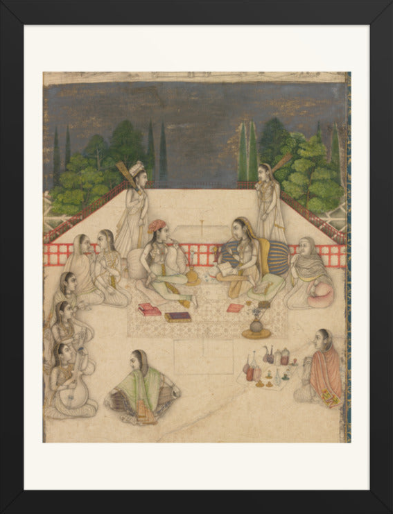 Two Women on a Terrace at Night — Restored Mughal Wall Art — view 8