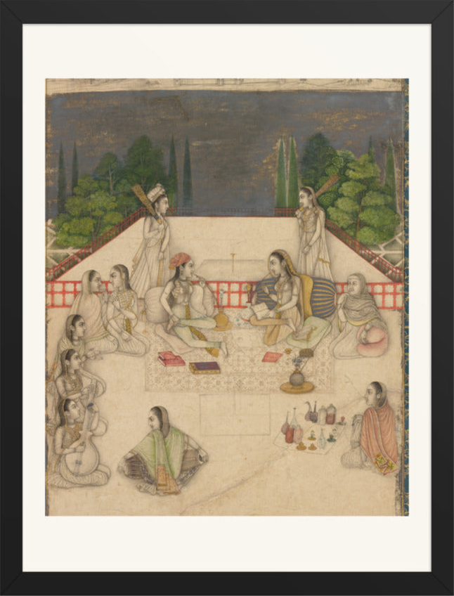 Two Women on a Terrace at Night — Restored Mughal Wall Art — view 9