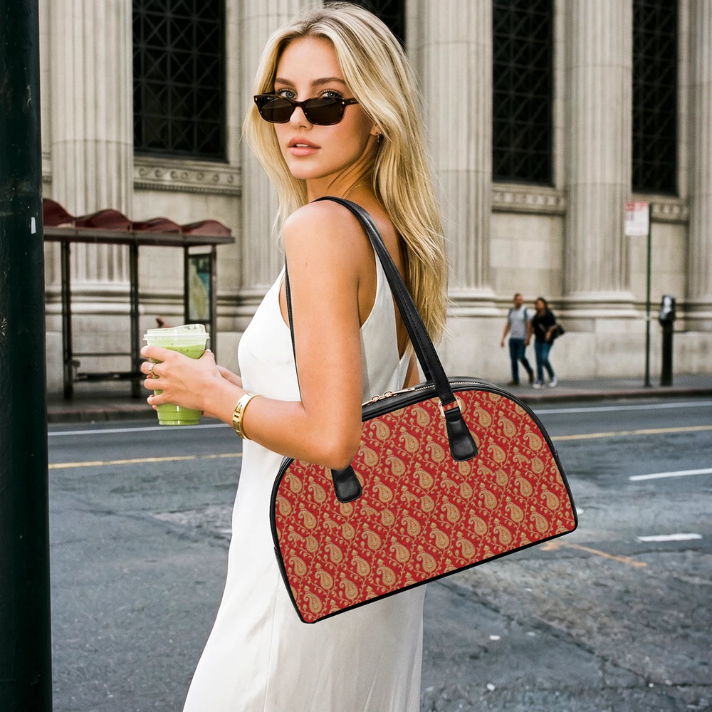 Zari Buti — Red & Gold Arch-Top Handbag — view 5