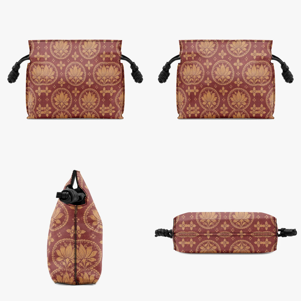 Bagru Lotus — Madder Red Drawstring Pouch Bag — view 4