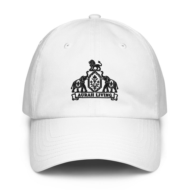 Aurah Living Crest Dad Hat — Black Embroidery