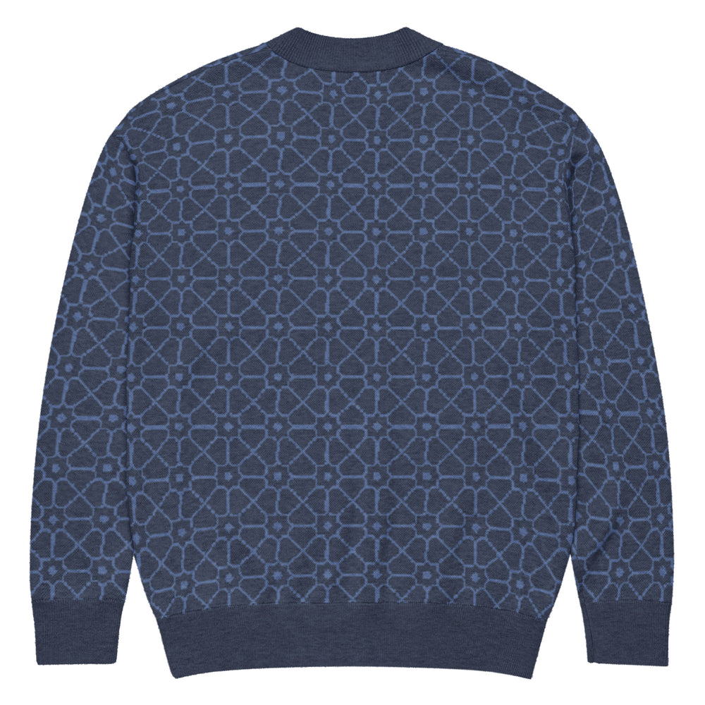 Jali — Mughal Lattice Jacquard Knit Cardigan, Navy — view 10