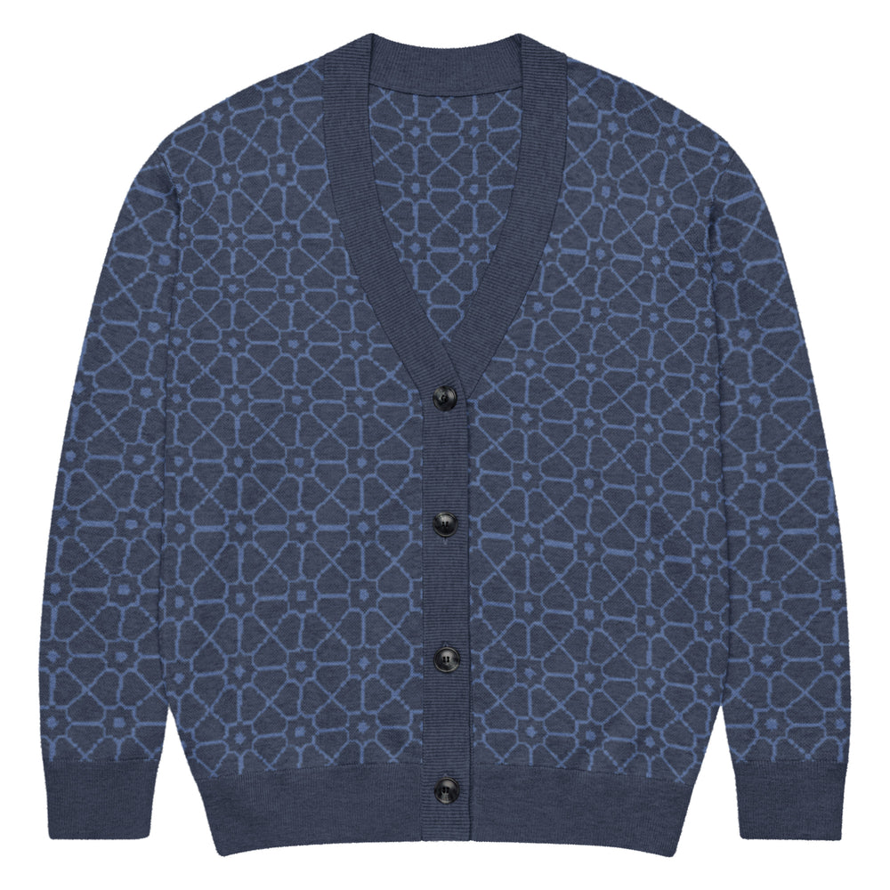 Jali — Mughal Lattice Jacquard Knit Cardigan, Navy — view 9