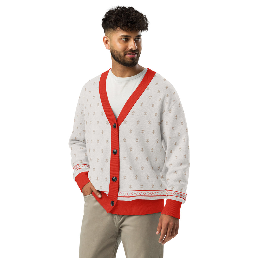 Shah Shuja — Ivory Buti Jacquard Knit Cardigan — view 17