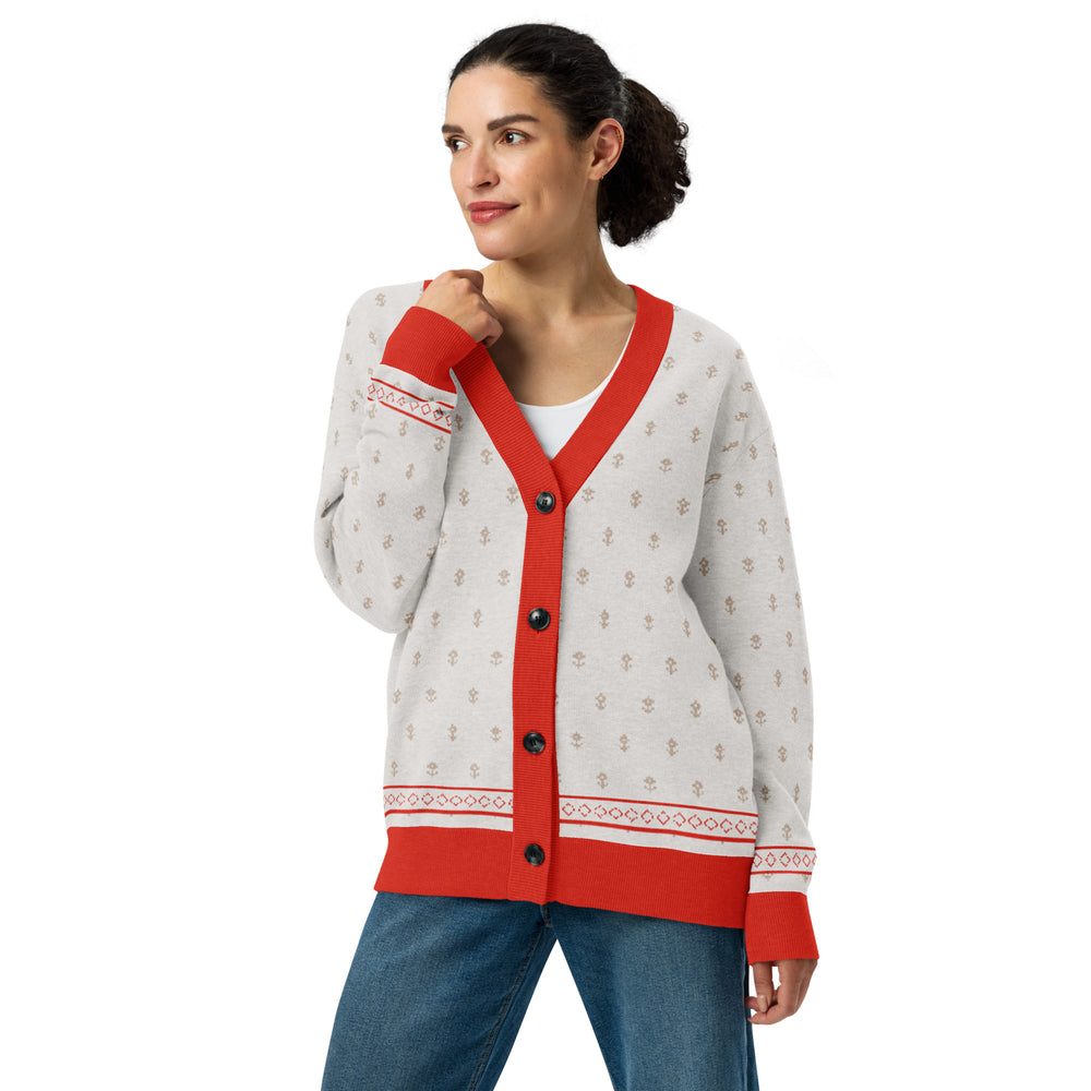 Shah Shuja — Ivory Buti Jacquard Knit Cardigan — view 19