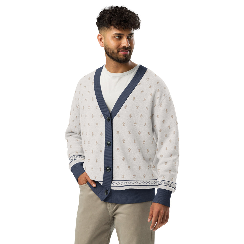 Shah Shuja — Ivory Buti Jacquard Knit Cardigan — view 24