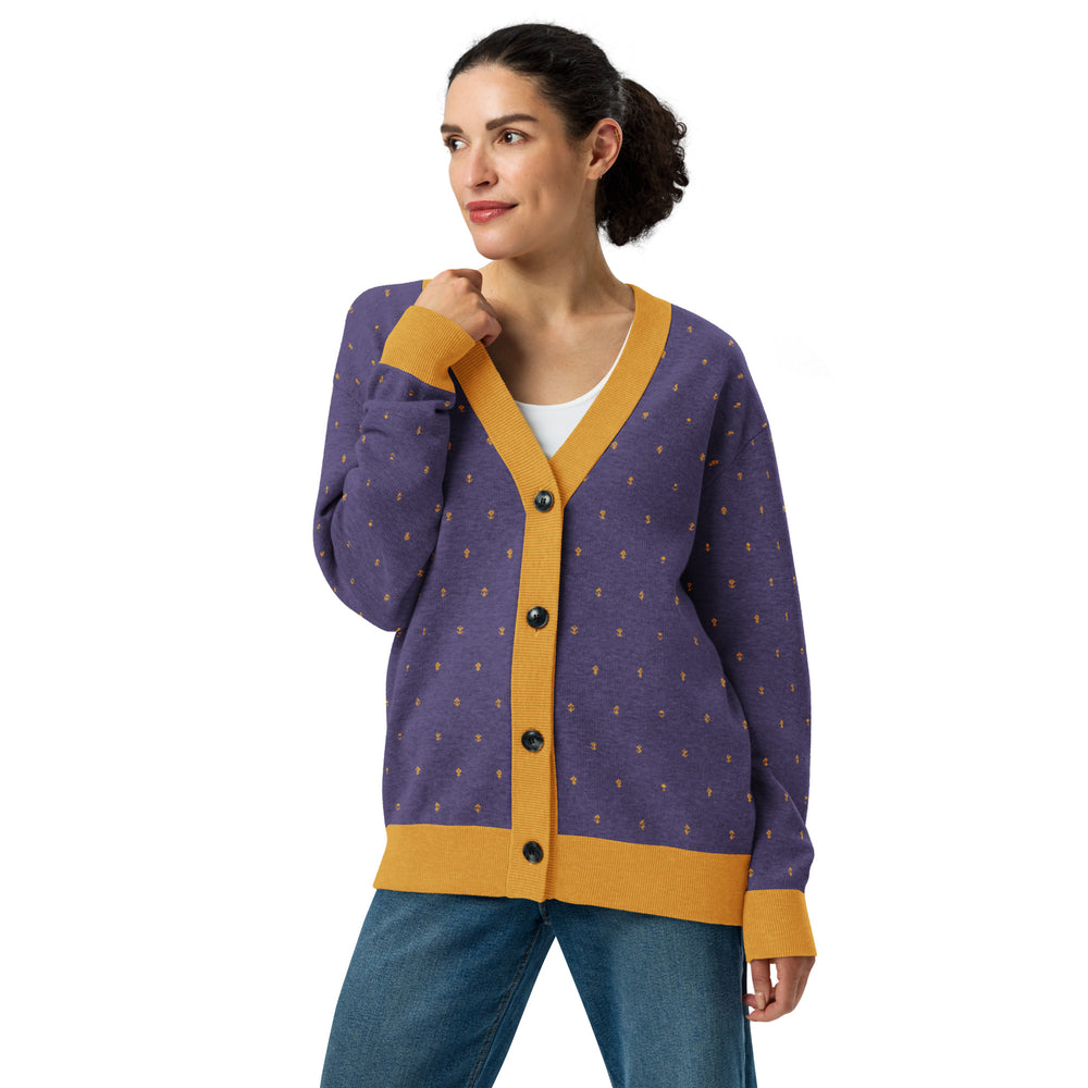 Darbar — Violet & Gold Buti Knit Cardigan — view 13