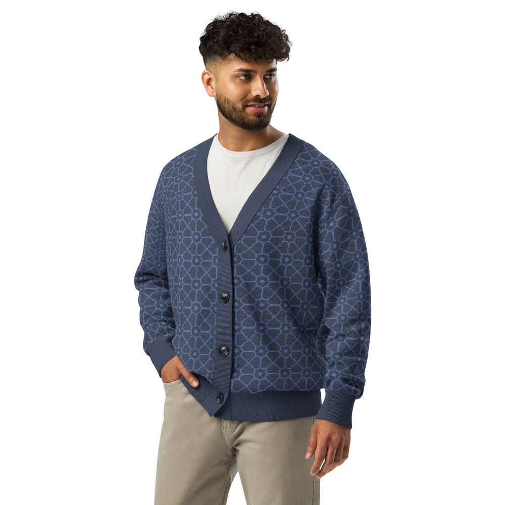 Jali — Mughal Lattice Jacquard Knit Cardigan, Navy — view 11