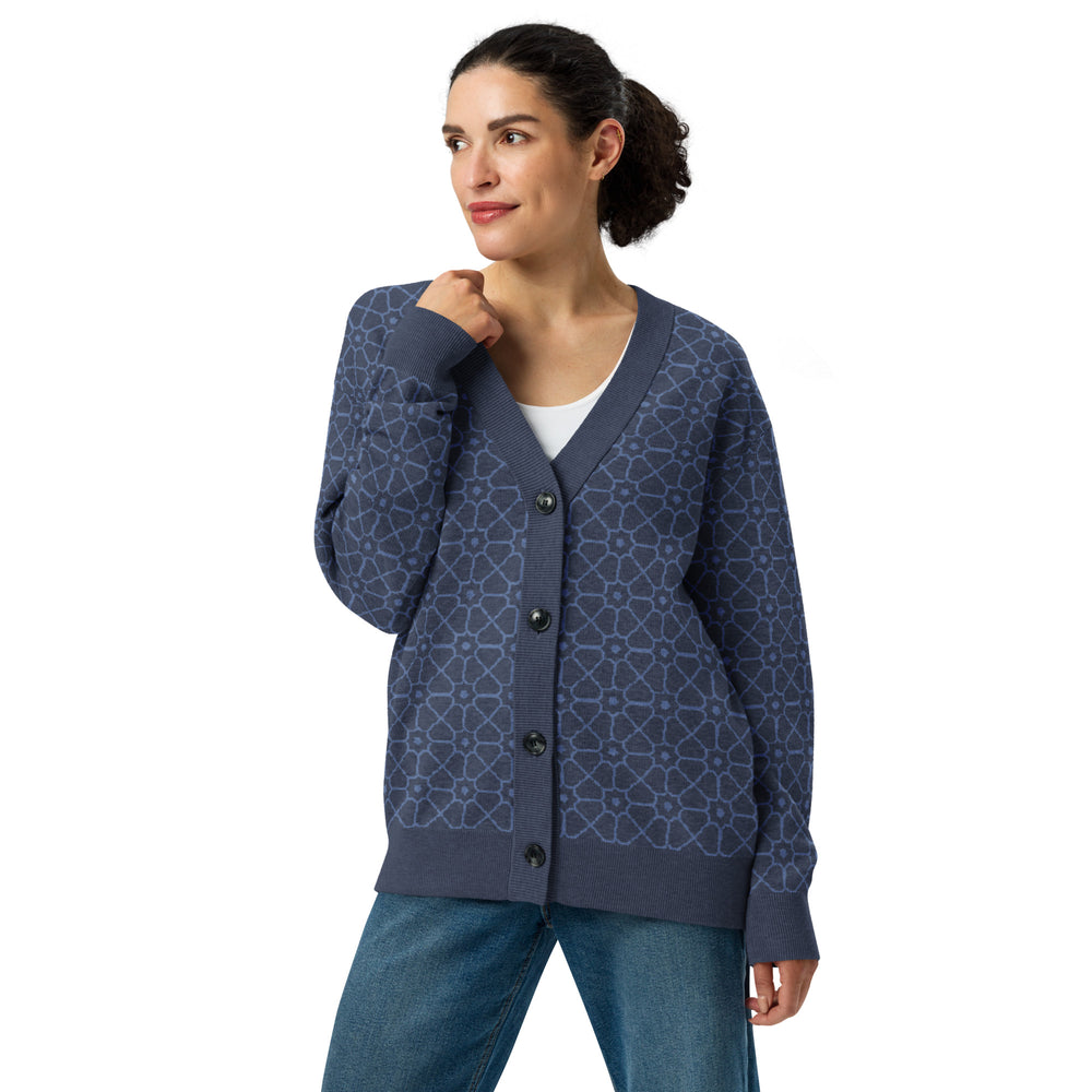 Jali — Mughal Lattice Jacquard Knit Cardigan, Navy — view 13