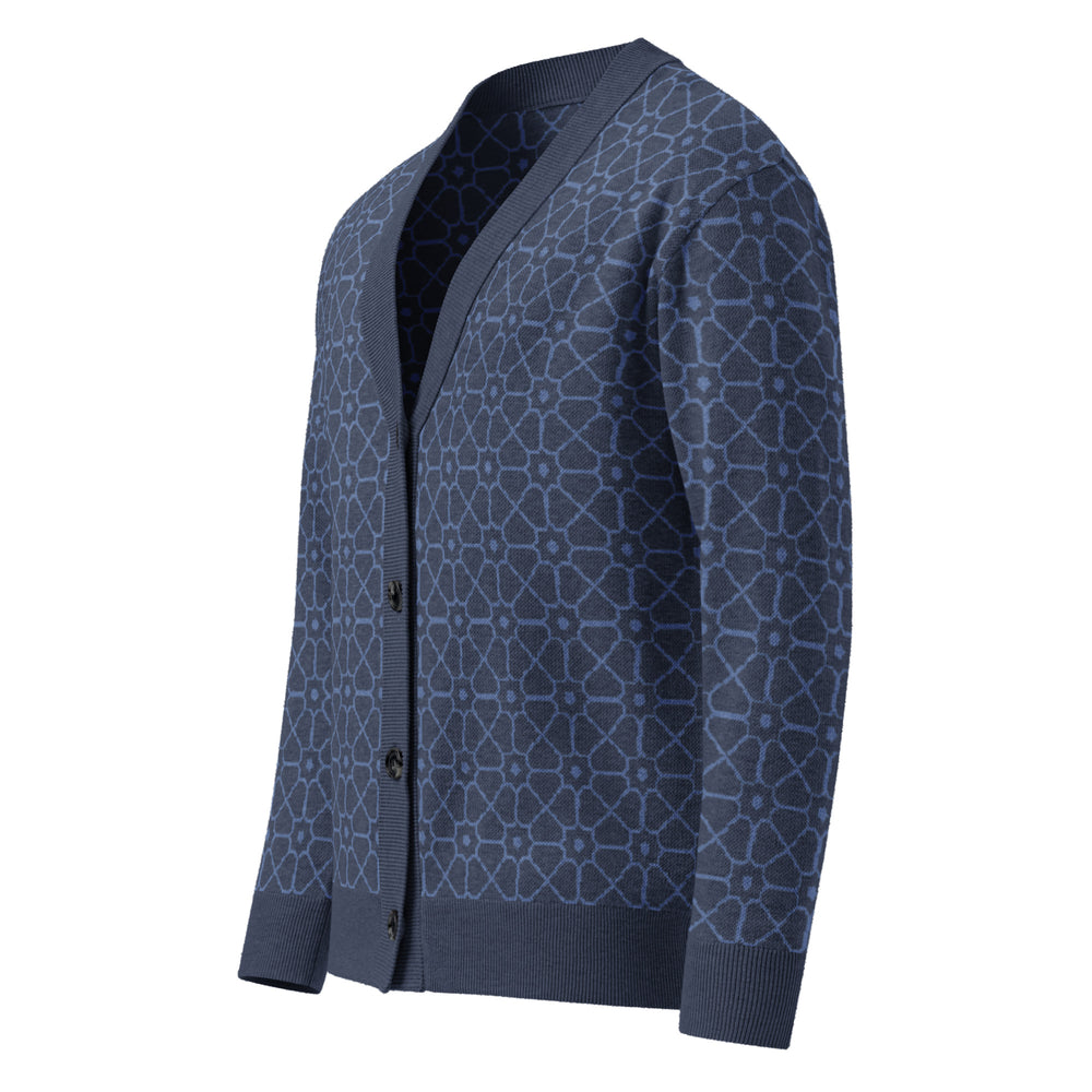 Jali — Mughal Lattice Jacquard Knit Cardigan, Navy — view 5