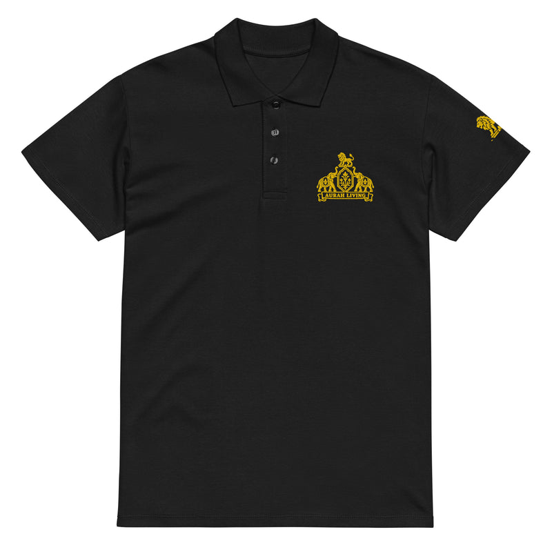 Aurah Living Crest Polo — Gold Embroidery on Black