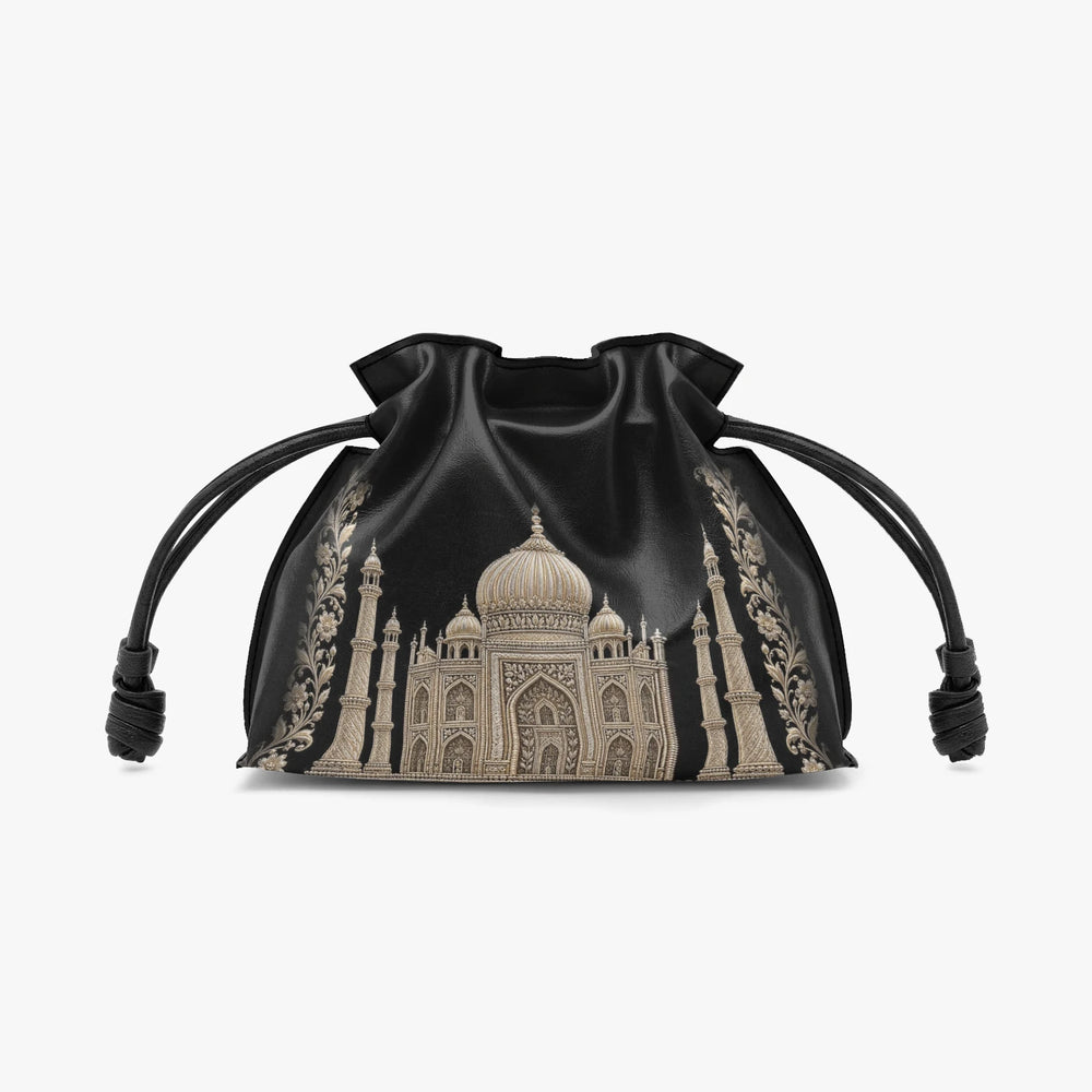 Taj Mahal — Black & Gold Drawstring Pouch Bag — view 2
