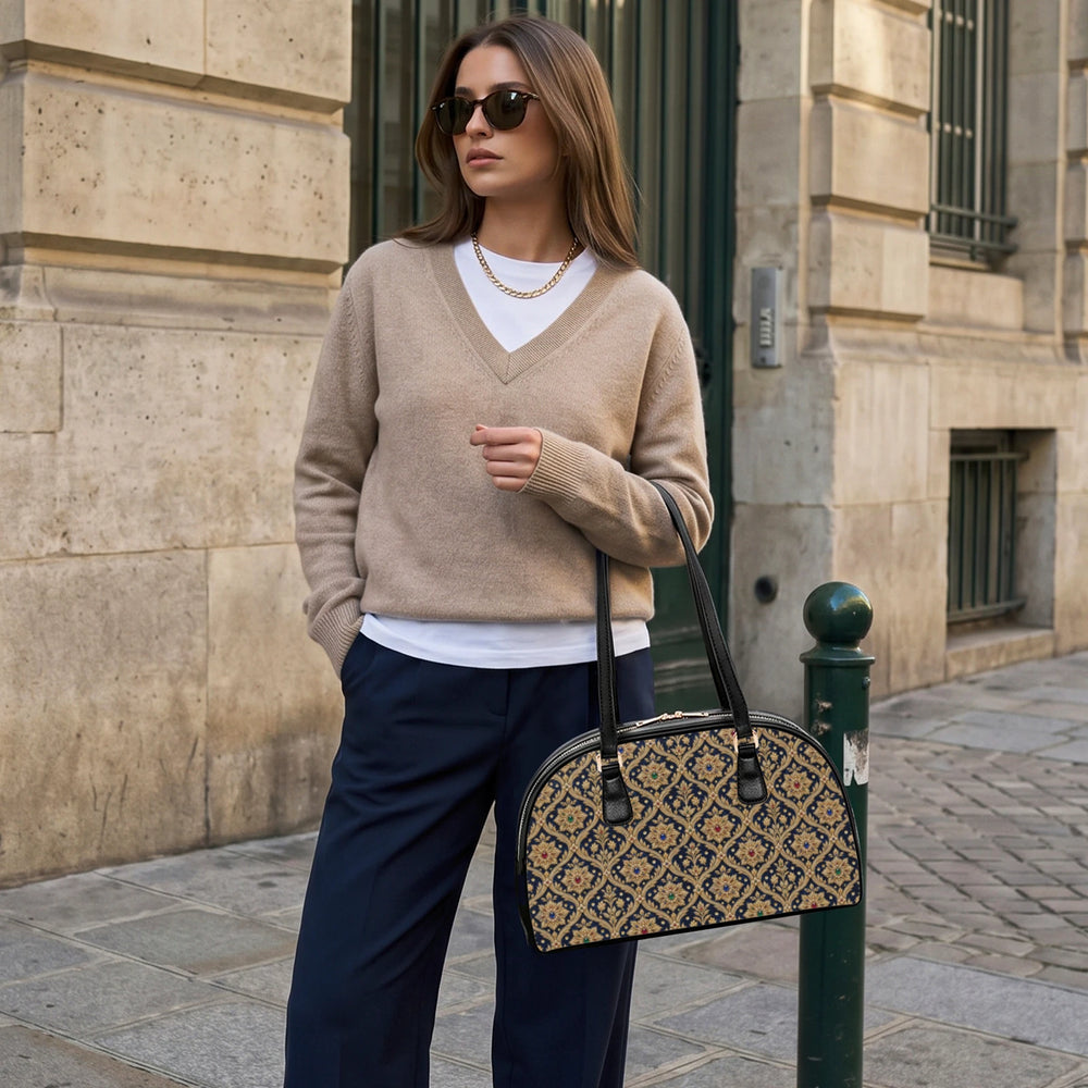 Zardozi Midnight — Navy & Gold Arch-Top Handbag — view 4