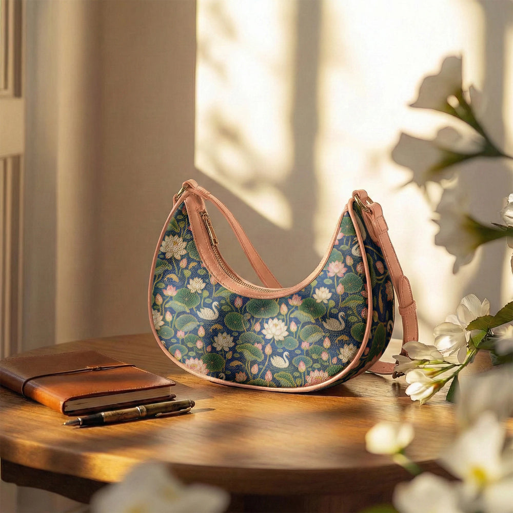 Kamal Talai — Lotus Pond Navy Crescent Shoulder Bag — view 11