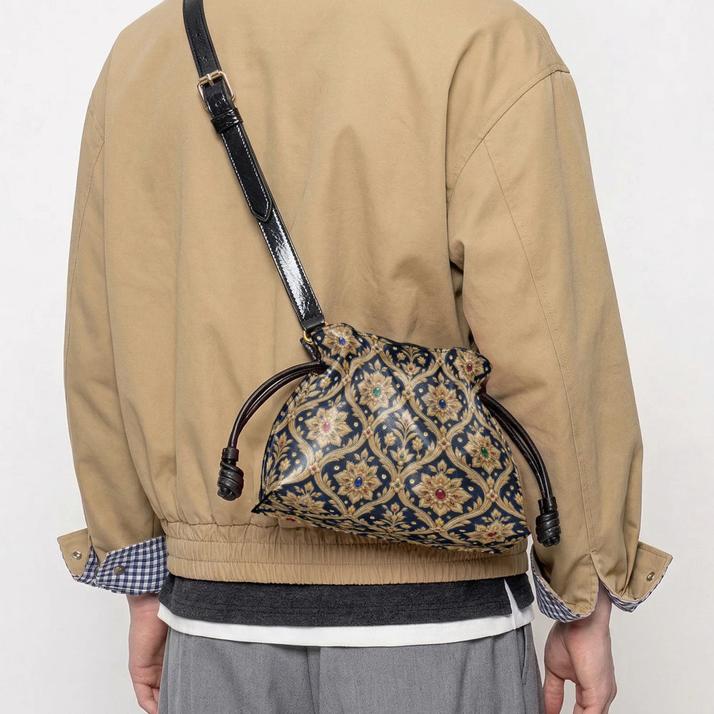 Zardozi Midnight — Navy & Gold Drawstring Pouch Bag — view 9