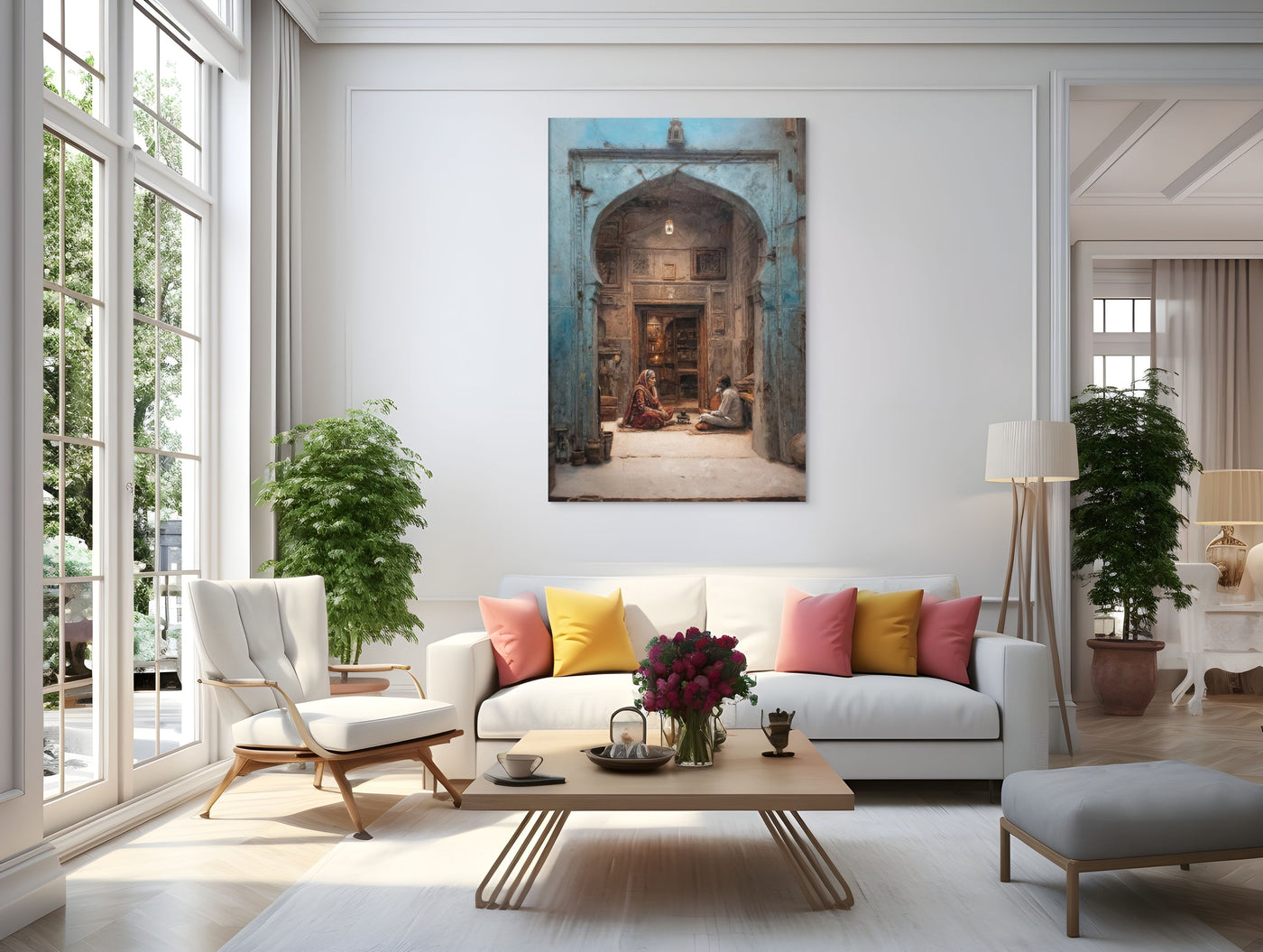 Whispers of the Blue Haveli – Mughal Courtyard Canvas Art — view 5