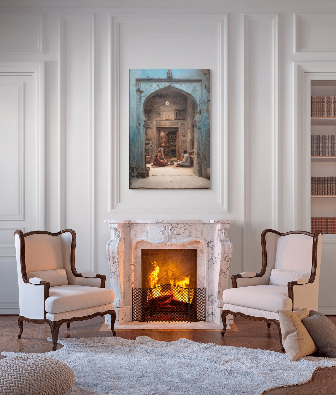 Whispers of the Blue Haveli – Mughal Courtyard Canvas Art — view 7