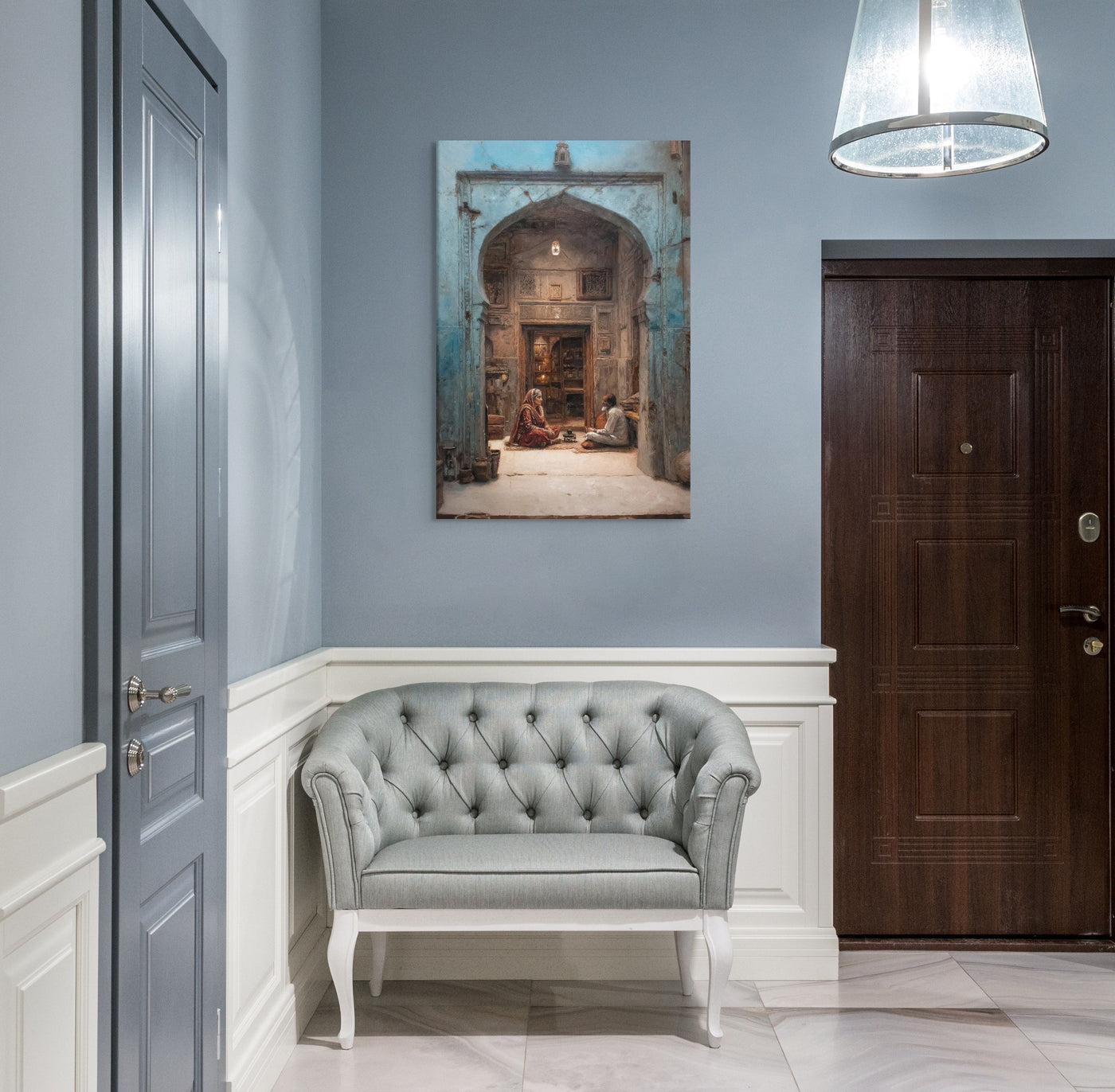 Whispers of the Blue Haveli – Mughal Courtyard Canvas Art — view 8