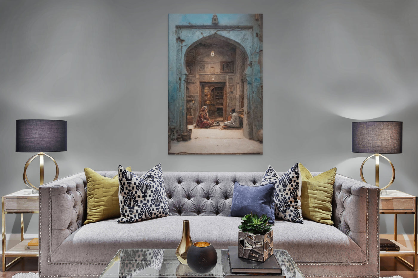 Whispers of the Blue Haveli – Mughal Courtyard Canvas Art — view 10