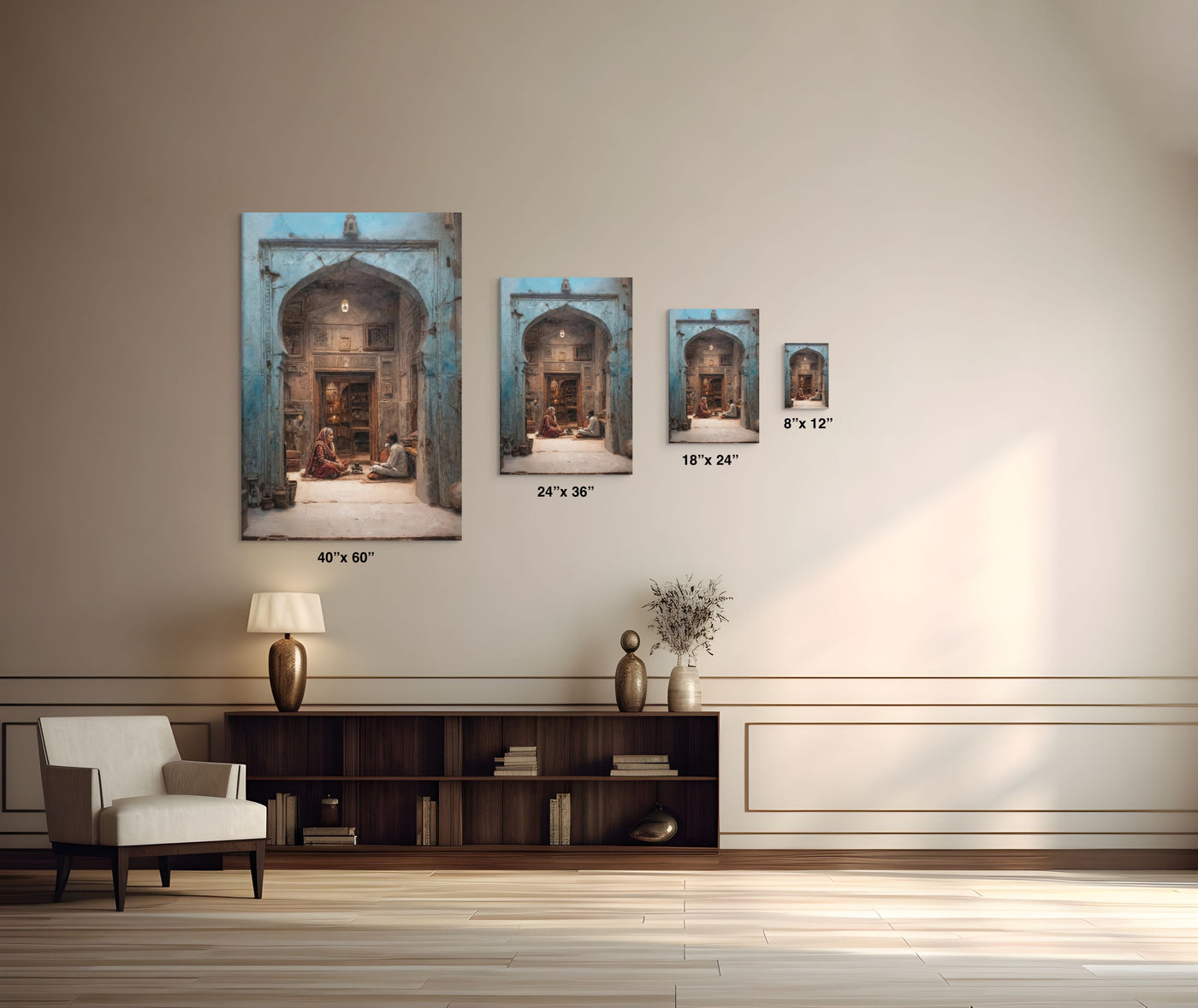 Whispers of the Blue Haveli – Mughal Courtyard Canvas Art — view 6