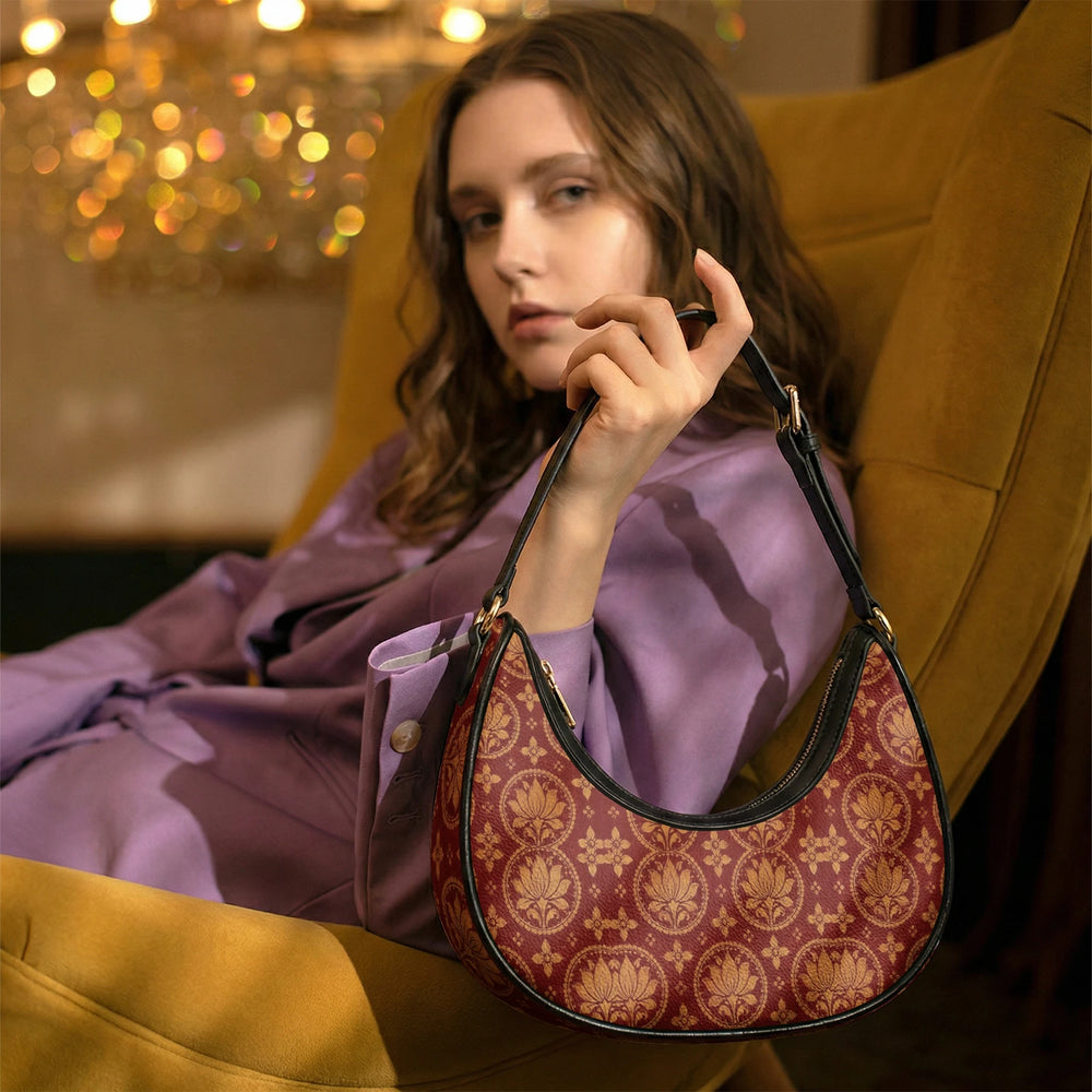 Bagru Lotus — Madder Red Crescent Shoulder Bag — view 17
