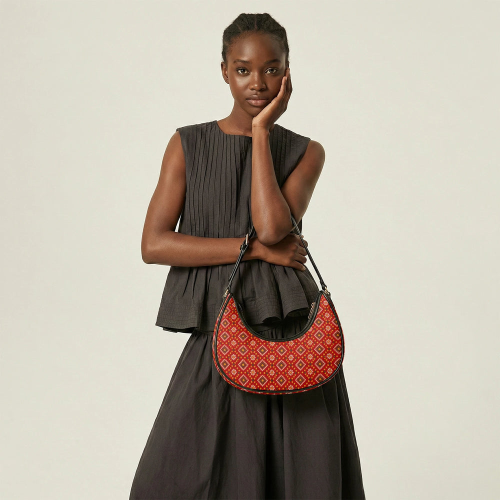 Bandhani — Red & Saffron Crescent Shoulder Bag — view 15