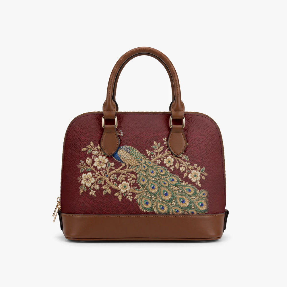 Zardozi Peacock — Maroon & Gold Dome Handbag — view 3