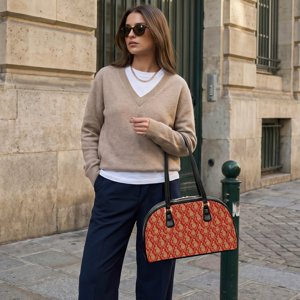 Zari Buti — Red & Gold Arch-Top Handbag — view 4