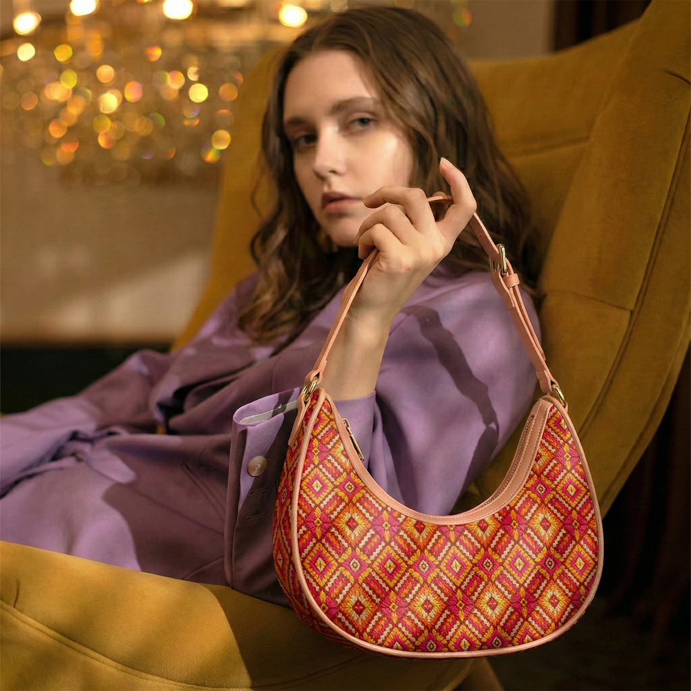 Phulkari — Saffron & Red Crescent Shoulder Bag — view 17