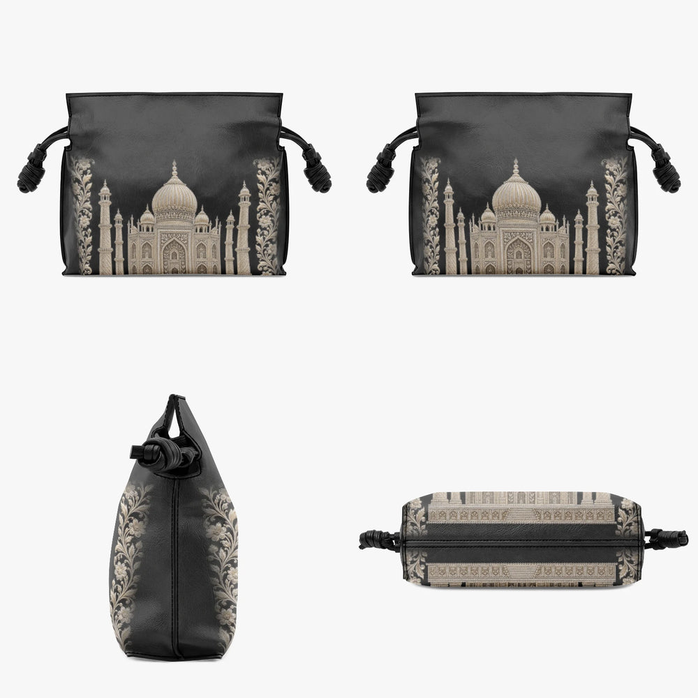 Taj Mahal — Black & Gold Drawstring Pouch Bag — view 4